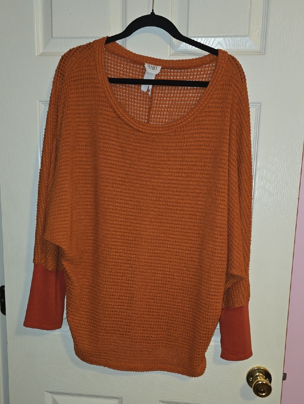 BiBi Burnt Orange Scoop-Neck Waffle‎ Knit Pullover